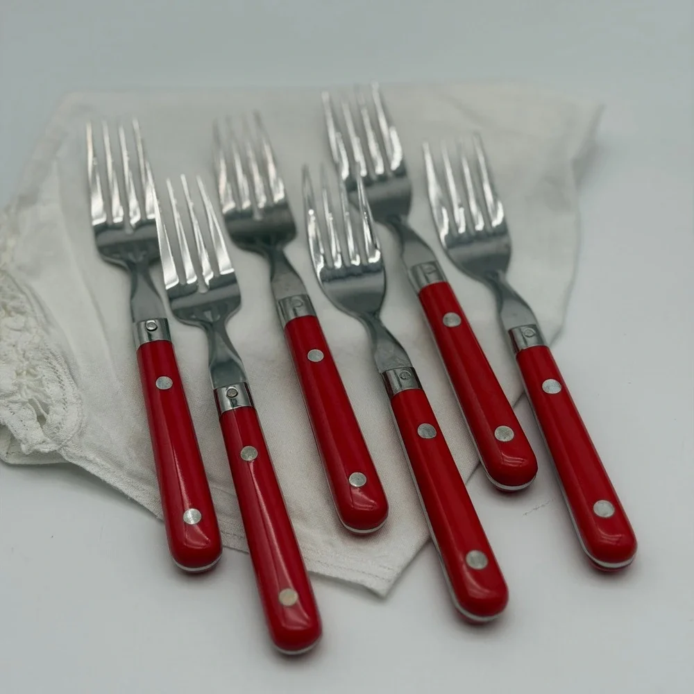 Vintage WF Washington Forge Mardi Gras Red Dinner Forks Set of 6 Stainless Korea